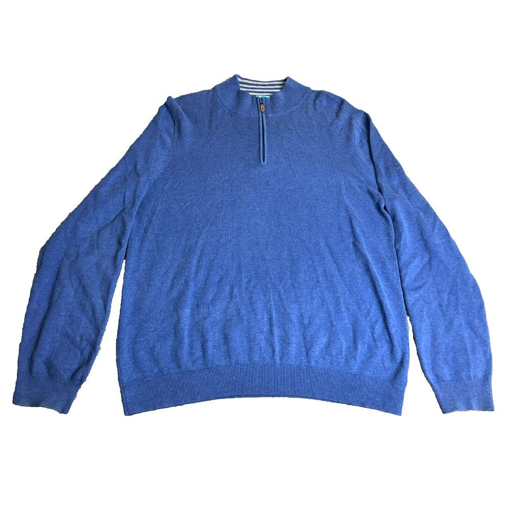 J. McLaughlin Sweater‎ Adult Large Blue 1/4 Zip Modal Spandex Outerwear Mens